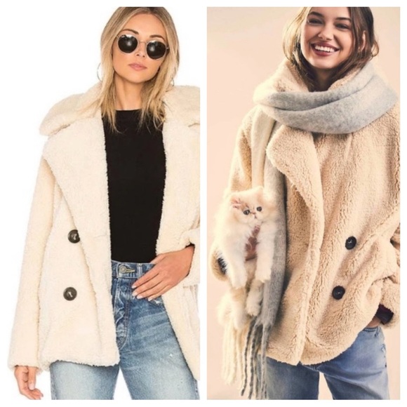 Free People Jackets & Blazers - Free People notched Teddy peacoat Jacket cream nbnn